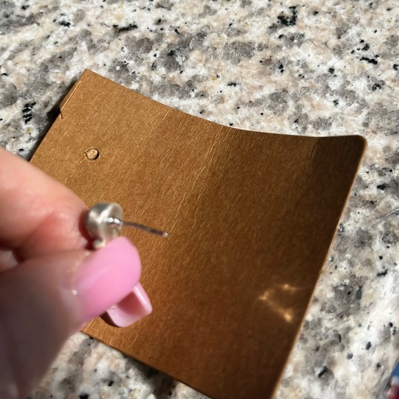 Turquoise and pink opal sterling silver stud earrings - Picture 5 of 6